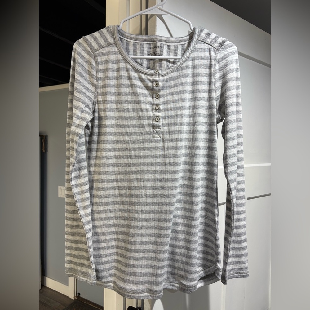 Talbots Gray and White Striped Long Sleeve Top